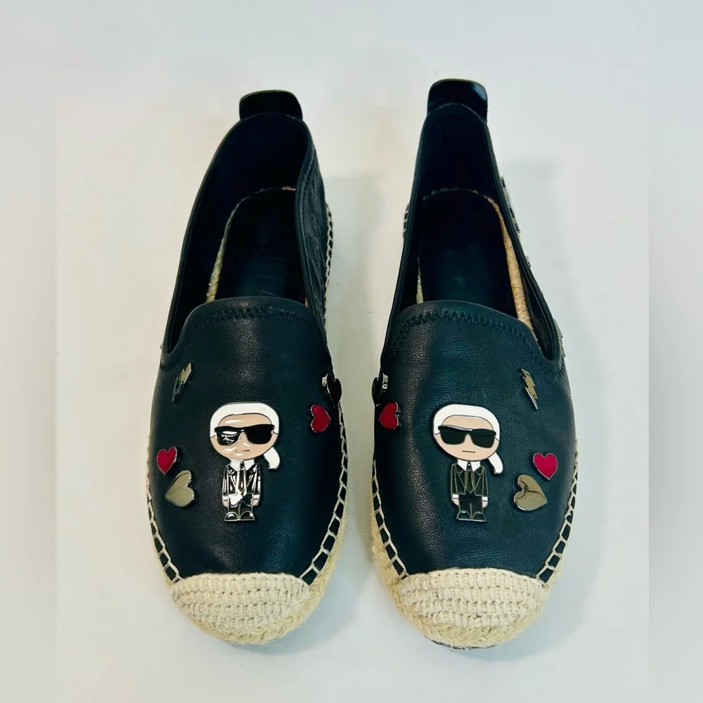 Karl Lagerfeld Paris Women's Michaela Embellished Slip-On Espadrille Flats 7.5